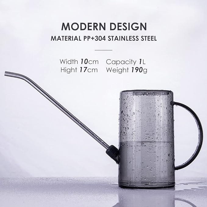 Watering Can Indoor, Small Watering Cans for House Plants, Succulents and Flowers, Long Spout, 1 Liter, with Bonus Plant Mister Spray Bottle