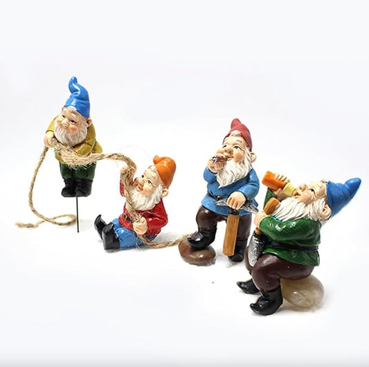 4Pcs Gnomes Set Indoor Outdoor Decor, Miniature Flower Pot Figurines Mini Statue for Fairy Garden Desk Ornament Yard Dwarf Office Decoration