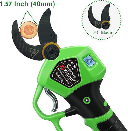 Cordless Electric Pruning Shears Battery Powered Tree Branch Pruner Cut Capacity of 40mm / 1.58inches, 2 x 2 Ah Lithium Rechargeable Battery 6-8 Working Hours Green
