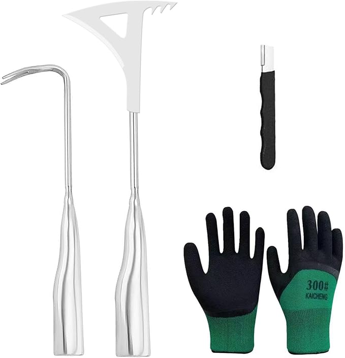 2025 Stainless Steel Weeding Tool Set (4-Piece) – Rust-Proof Gardening Weeder Kit with Anti-Slip Gloves, Root Digger, Multi-Function Weeding Knife & Sharpening Stone, Ergonomic Non-Slip Grip