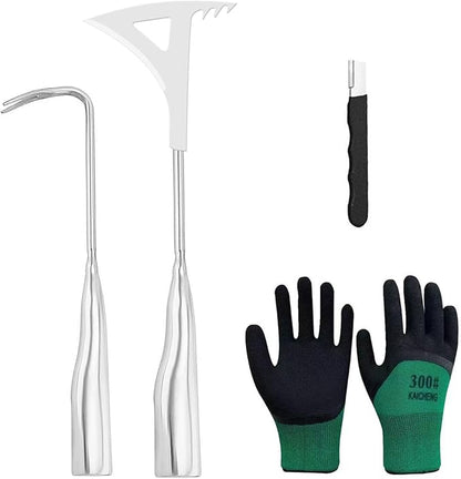 2025 Stainless Steel Weeding Tool Set (4-Piece) – Rust-Proof Gardening Weeder Kit with Anti-Slip Gloves, Root Digger, Multi-Function Weeding Knife & Sharpening Stone, Ergonomic Non-Slip Grip