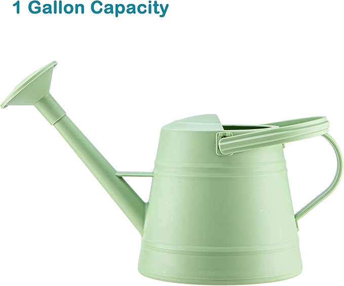 1 Gallon Watering Can Outdoor, Plastic Water Can for Plants with Comfort Grip Handle, Detachable Sprinkler Head