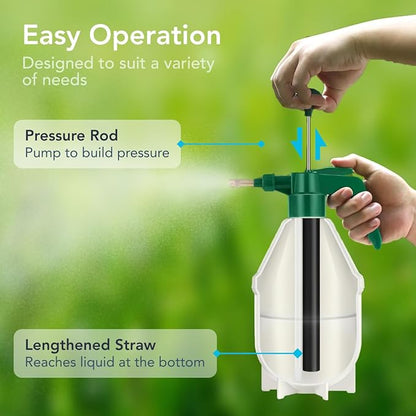 Flora Handheld Garden Pump Sprayer, 0.4 Gallon (50 oz/1.5L) Pressure Water Bottle with Adjustable Brass Nozzle, for Plants, Lawn, and Cleaning (Green) or (Red)