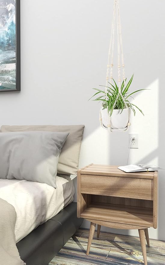 43 Inch Macrame Plant Hanger Indoor, Large Size No Tasselss Crochet Cotton Rope Hanging Planter Basket, Decorative Flower Pot Holder for Boho Home Decor (with 2 Hooks)