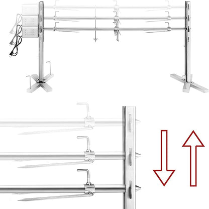 Rotisserie Grill Kit Stainless Steel Tripod Rotisserie Stand,52inch Pig Lamb Hooded Roaster Charcoal Spit with 15W Motor & Adjustable Height Lockable Casters for Outdoor Camping Party, Rated 90 LB