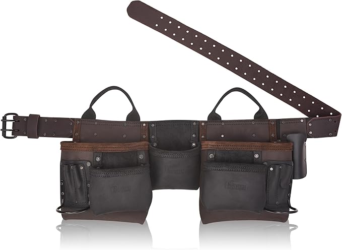 Brown Combine Leather Tool Belt | 11 Pockets Carpenter Tool Bag | Tool Pouch | Handyman | Belts For Men | Drywall Tool Belt | Construction | Framers | Electrician