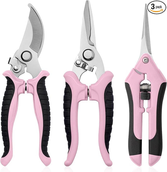 3 Pack Garden Pruning Shears, Stainless Steel Shears, Gardening Shears Scissors Pruning Shears for Gardening Tools (3PCS Pink and Black)