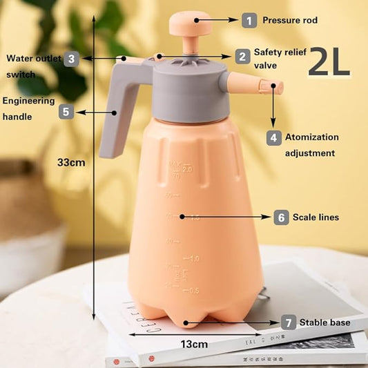 Handheld Garden Pump Sprayer, 0.5Gallon/68oz Garden & Lawn Pressure Spray Bottle with Adjustable Nozzle for Plant Spraying/Home Cleaning/Car Washing 2L Capacity (Salmon Pink)