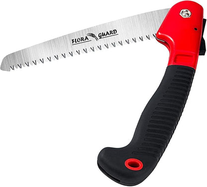 FLORA GUARD 7.7-Inch Folding Saw, Pruning Hand Saw with Triple-Cut Razor Teeth for Wood Cutting, Tree Trimming, and Camping