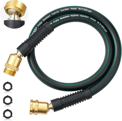 HOMEIDEAS Short Rubber Garden Hose 3 Feet - Newly Leak-proof & Kink-Free Design | Freely Rotational Spherical Ball Joint, Anticorrosive 3/4" Brass Fittings - Perfect for Outdoor Watering