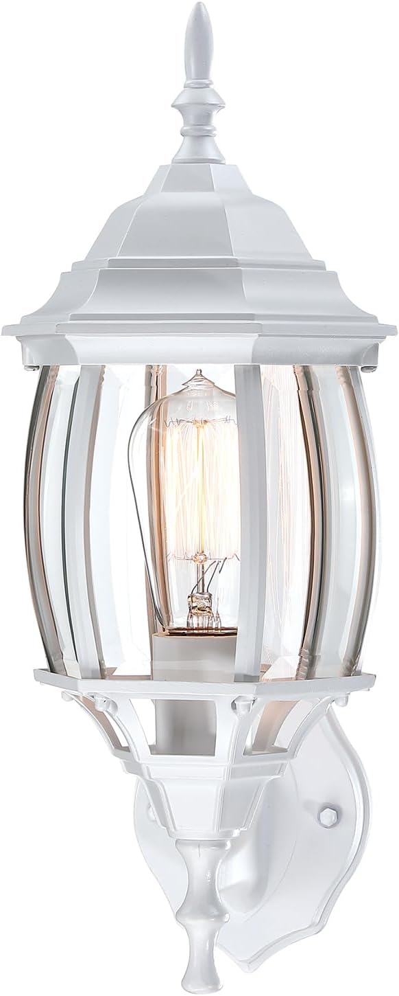16.8 Inch White Outdoor Wall Light, Outside Porch Sconce White Outdoor Light Fixture for House Front Door Wall Lantern with Vintage Design, Garage Balcony, E26