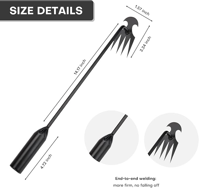 Garden weeding tool 4-tooth manganese steel forged manual weeder Portable root weeding tool Suitable for vegetable gardening backyard farm planting 19.7-inch gardening weeding tool (2-pack)