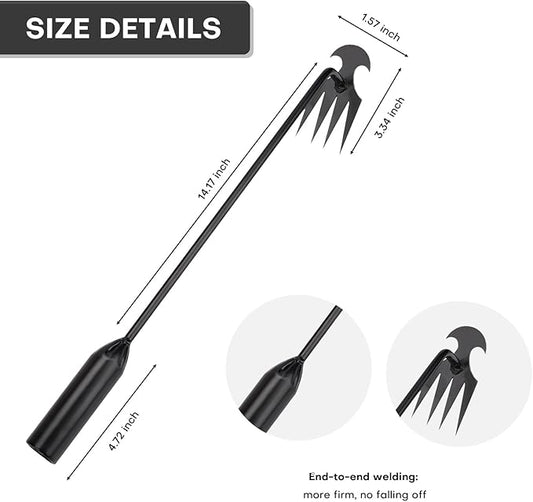 Garden weeding tool 4-tooth manganese steel forged manual weeder Portable root weeding tool Suitable for vegetable gardening backyard farm planting 19.7-inch gardening weeding tool (2-pack)