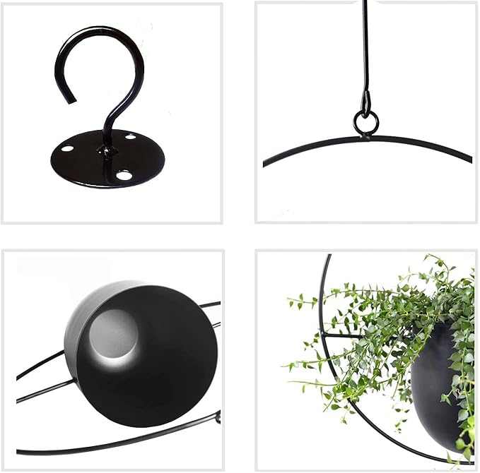 Hanging Planter for Indoor Outdoor Plants Metal Mid Century Minimalist Wall Ceiling Plant Hanger, Hanging Flower Pot Basket Holder for Home Office Décor(Black)