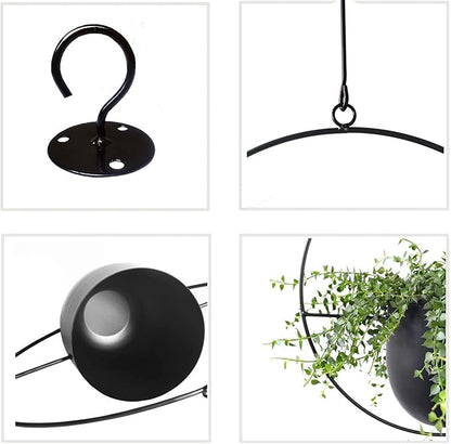 Hanging Planter for Indoor Outdoor Plants Metal Mid Century Minimalist Wall Ceiling Plant Hanger, Hanging Flower Pot Basket Holder for Home Office Décor(Black)