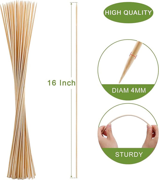 200 PCS Bamboo Marshmallow Roasting Sticks, SMores Skewers for Fire Pit, Proper Long 16 Inch Heavy Duty 4mm Thick Wooden Smores Sticks for Open Fire Pits Roaster Barbecue Hot Dog Camping Kebab Sausage