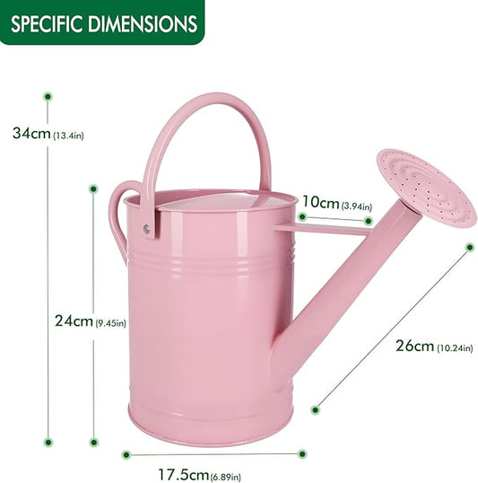 Metal Watering Can for Outdoor Plants, 2 Gallon, Garden Watering Can for Flower, Houseplants (Pink)