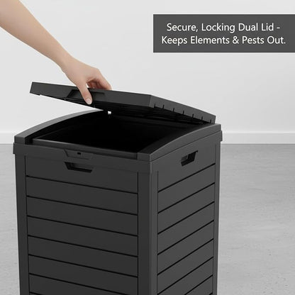 31 Gallon Resin Trash Can Cabinet with Lid & Drip Tray - Waterproof Outdoor Garbage Bin for Patio, Kitchen, Yard, and Entertaining Areas - Easy Assembly, No Tools Required