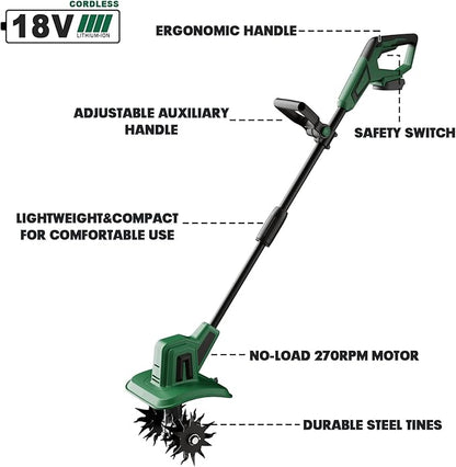 Cordless Tiller Cultivator Compatible with Makita 18V Battery(Tool Only), Electric Garden Rototiller w/270 RPM, 48 Steel Tines, 8.7" Tilling Width, 6.3" Depth, Portable Rotary Tiller for Soil