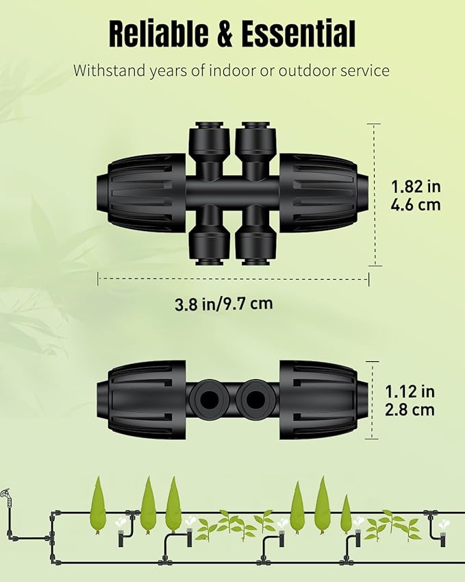 Pawfly 12 Pcs 1/2'' to 1/4'' Drip Irrigation Fittings, Anti-Leak Reducing Tees, Push-to-Fit Drip Irrigation Parts for Garden Lawn, 6-Way Barbed Tee Quick Connectors with Anti-Drop Locked Nuts