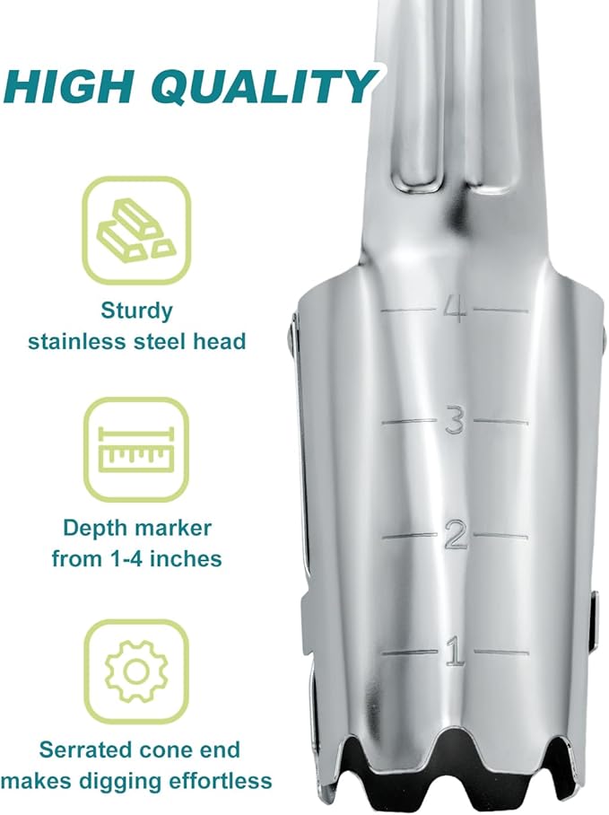 Bulb Planter Tool with Release Button&4Inch Measurements Tulip Planting Tool Bulb Transplanter Bulb Digger for Removing Soil and Planting Bulbs or Other Small Plants in Pots and Flowerbeds