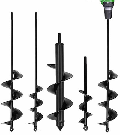 TCBWFY 4 Pack Garden Auger Spiral Drill Bits - 1.6"x9", 1.6"x16.5", 3"x16.5", 3"x12" - Heavy Duty Steel - Corrosion Resistant - Perfect for Post Holes, Earth & Lawn Augering,Planting Bulbs&Trees