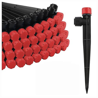 50PCS Drip Irrigation Emitters, Kalolary Adjustable 360 Degree Water Flow Drippers Emitters for 1/4" Drip Irrigation System Tubing, Garden Irrigation Drippers for House Garden Flower beds(Red)