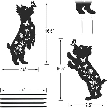 Metal Dog Garden Decor for Outside,Set of 2 Silhouette Yorkie Garden Stakes Decoratvie,Dog Garden Statues