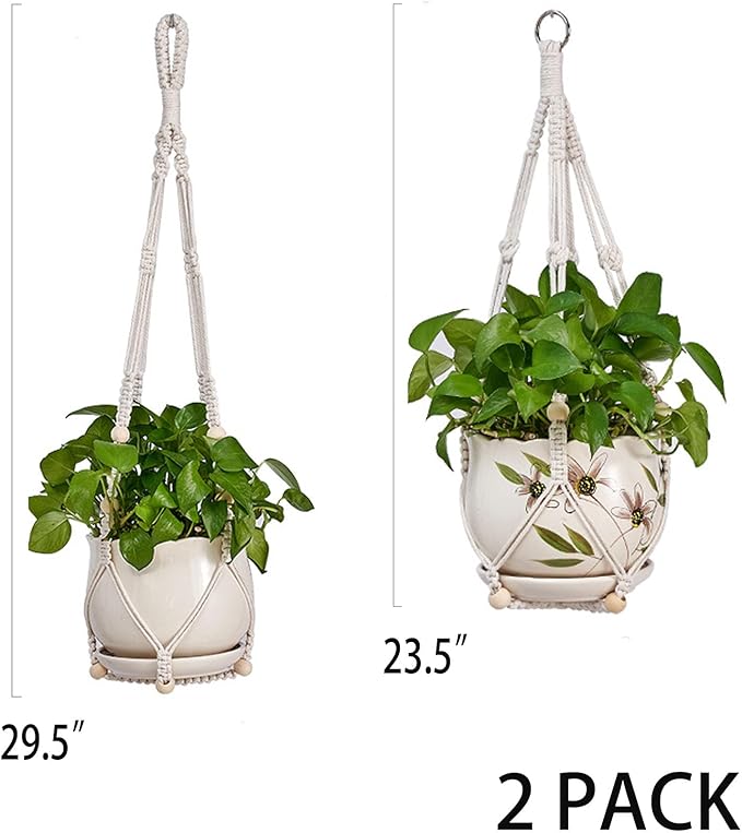 2 Pack Plant Hanger - 29.5" & 23.5" Hanging Planters, Handmade Cotton Rope Plant Holder Fits 3.9"-11.8" Flower Pots Indoor & Outdoor Boho Home Decor (POTS NOT Included)