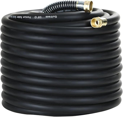150FT 5/8 Heavy Duty Rubber Garden Hose - 200psi Working, 1000psi Burst - Hot/Cold Water - Five-Layered Braiding for Durability - Versatile for Gardening, Agriculture, Construction(Black)