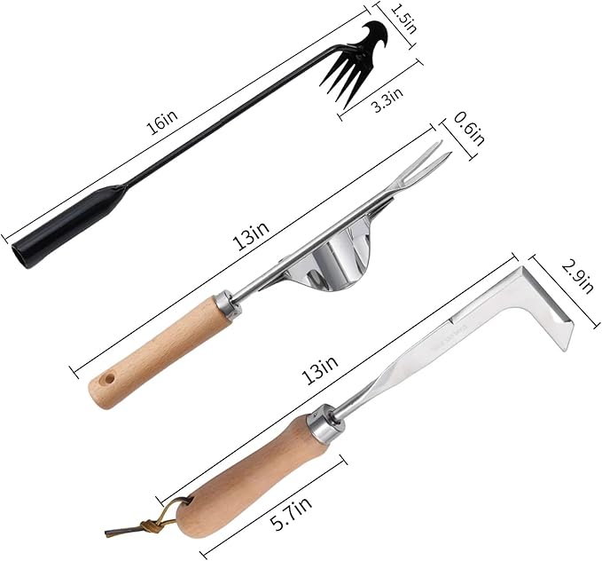 3 Pack Weed Puller Tool, Manual Hand Weeder Paver, Crack Weeder, Stainless Steel Crevice Weeding Digger Tool, Paving Brick Moss Removal, L-Shape Gardening Crack Sickle for, Lawn Edger and Driveway