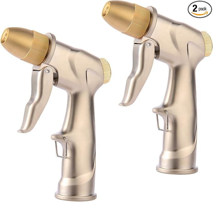 garden nozzle, high-pressure and heavy-duty metal nozzle, with 5 adjustable spray modes, high-pressure handheld sprayer, suitable for watering plants, cleaning houses, cars, and pets(2pcs)