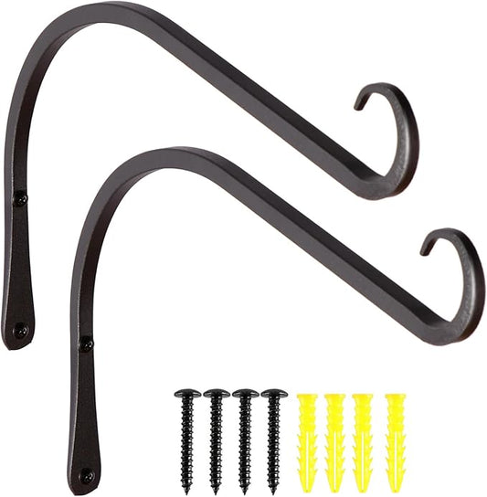 12 inch Plant Hanger, Sturdy Hanging Plant Bracket Outdoor, Hanging Plant Wall Hook Heavy Duty, for Hanging Bird Feeders, Planters, Lanterns, Wind Chimes, Indoor/Outdoor Use, Black, Set of 2