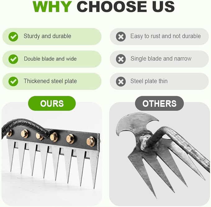 2025 Upgrade Iron Weeding Rake 2.0, 5/6/7/8 Teeth Carbon Steel Garden Weeder Rakes, Iron Rake for Yard Lawn and Garden, Heavy-Duty Garden Hand Weeder Puller Tool for Gardening and Weedings (7 Teeth)