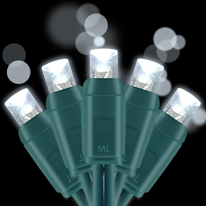 UL Listed 50 Count 5MM Wide Angle White Led Christmas Lights,Outdoor Mini Led String Light Set for Garden Patio Christmas Trees Lighting Decorations,17 Feet Green Wire,Cold White