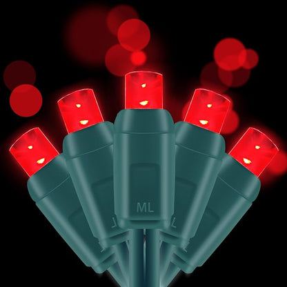 UL Listed 50 Count 5mm Red Led Lights,Outdoor Led String Lights For Garden Tree Decorations,17 Feet Green Wire (Red Color)