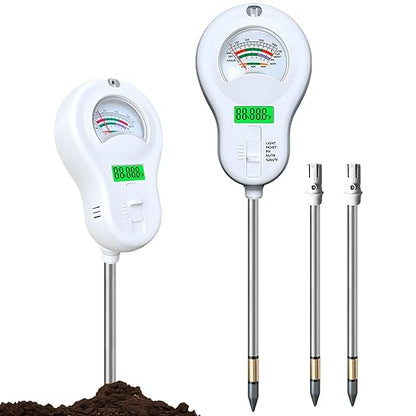 6-in-one Soil Test Kit-Soil Moisture Meter/PH Meter/Fertility/Sunlight Intensity Soil Tester, LCD Air Hygrometer&Temperature Moisture Meter for Plants-Garden, Lawn,Farm,3 Pack Detachable Probe