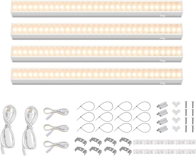 Barrina Grow Lights for Indoor Plants, Full Spectrum Sunlight, 1FT White Cover Plant Growing Lamp, LED Grow Light Bulbs, T5 Grow Light Strip, Plug and Play, Yellow, 4-Pack