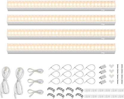 Barrina Grow Lights for Indoor Plants, Full Spectrum Sunlight, 1FT White Cover Plant Growing Lamp, LED Grow Light Bulbs, T5 Grow Light Strip, Plug and Play, Yellow, 4-Pack