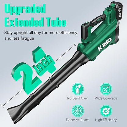 KIMO Cordless Leaf Blower with Battery and Charger, 750CFM 220MPH, 4 Speeds w/Turbo Mode, Brushless Motor, 3 Extended Tube, 2x4.0Ah Battery Powered Leaf Blowers for Lawn Care Patio Cleaning Wet Leaves