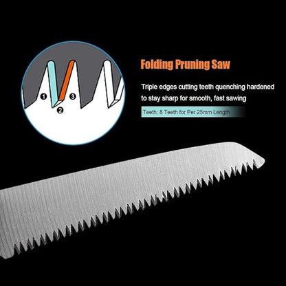 Folding Saw, 8" Branch Handsaws for Wood Cutting, Camping & Tree Pruning, Premium SK-5 Steel with Multi-Level Hardened Teeth, Outdoor Portable foldable survival/camp/bushcraft saw