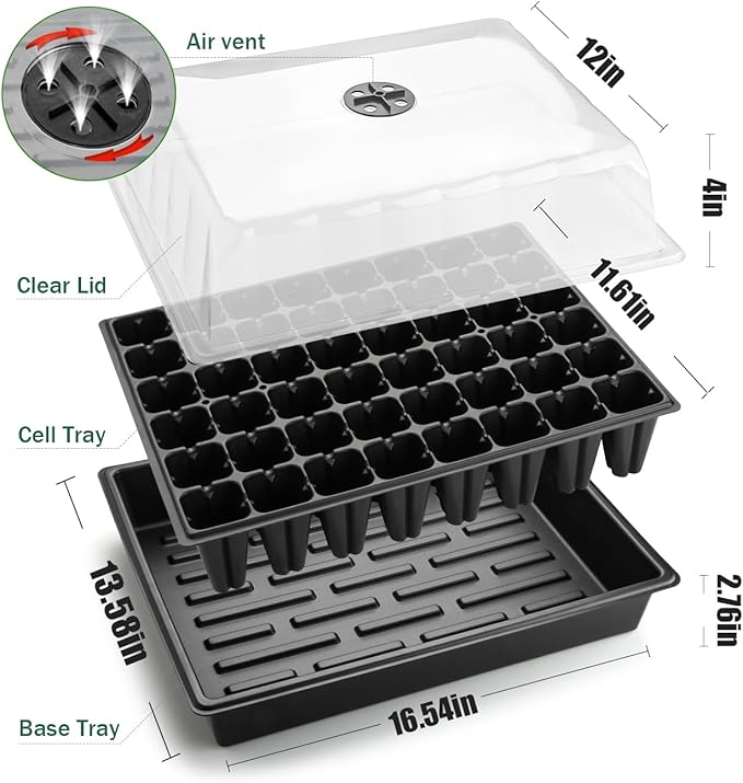 5-Pack No Drip Seed Starter Trays with 4" Humidity Dome - 240 Cells Deep Root Plug Trays, 2.76" Depth for Strong Roots Perfect for Vegetables, Herbs, Flowers & Plant Propagation, Gardening Supplies