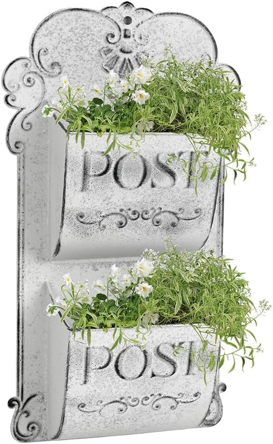 All Chic Outdoor Wall Planters Metal Wall Planter Wall Mounted Planters 2-Tiers White Wall Vase Flower Pot Indoor Outdoor Wall Hanging Planter Shabby Rustic Farmhouse Decor…