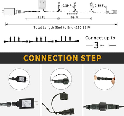 Christmas String Lights End-to-End Plug 8 Modes 108FT 300 LED IP55 Outdoor Waterproof UL Certificated Indoor Fairy Lights Garden Wedding Christma Trees Parties Decoration