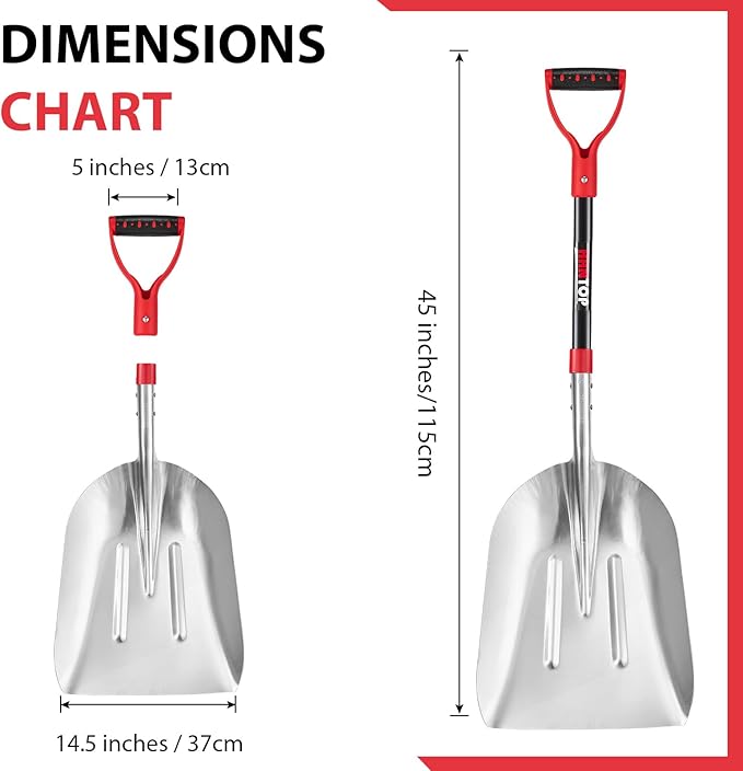 Aluminum Scoop Shovel Heavy Duty Shovel Big Farm Scoop Shovel Metal Snow Shovel for Driveway,45 inches