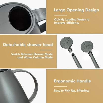 Watering Can for Indoor Outdoor Plants, Modern Small Watering Cans with Removable Nozzle, Long Spout Watering Can for Indoor Bonsai Plants Garden Flowers 1/2 Gallon 1.8L 60OZ (Grey)