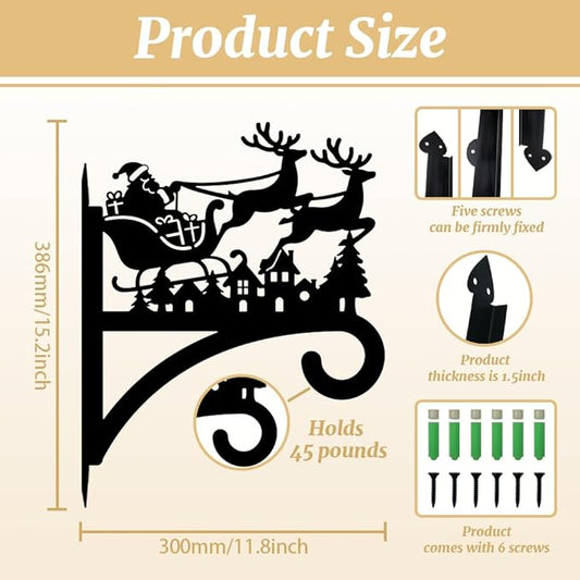 peacoblue Iron Plant Hangers Hooks for Outdoor Indoor Hanging Plant Flower Fern Pot Lantern Bird Feeder,11.8"x15.2" Weather Resistant Metal Wall Holder for Porch Garden Farmhouse(Santa Claus and Elk)