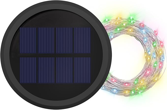 VOOKRY Watering Can Solar Lights Replacement Top - 1 Pack 3.6in Round Solar Panel with 3.5Ft 80 LED Flashing String Lights, Outdoor Waterproof Lantern Decorative Replacement Accessories(Multicolor)