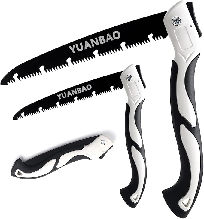 7 Inch + 10 Inch Folding Saw, Pruning Hand Saw for Wood Cutting, Garden Pruner with SK5 Curved Blade, Foldable Handsaw for Tree Trimming, Camping, Gardening and Carpentry