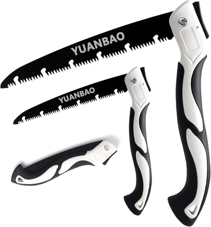 7 Inch + 10 Inch Folding Saw, Pruning Hand Saw for Wood Cutting, Garden Pruner with SK5 Curved Blade, Foldable Handsaw for Tree Trimming, Camping, Gardening and Carpentry